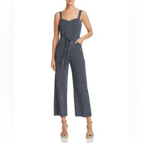 Paige Emma Cropped Tie Strap Jumpsuit In Rich Navy Paradise Stripe Size Small - Picture 1 of 15